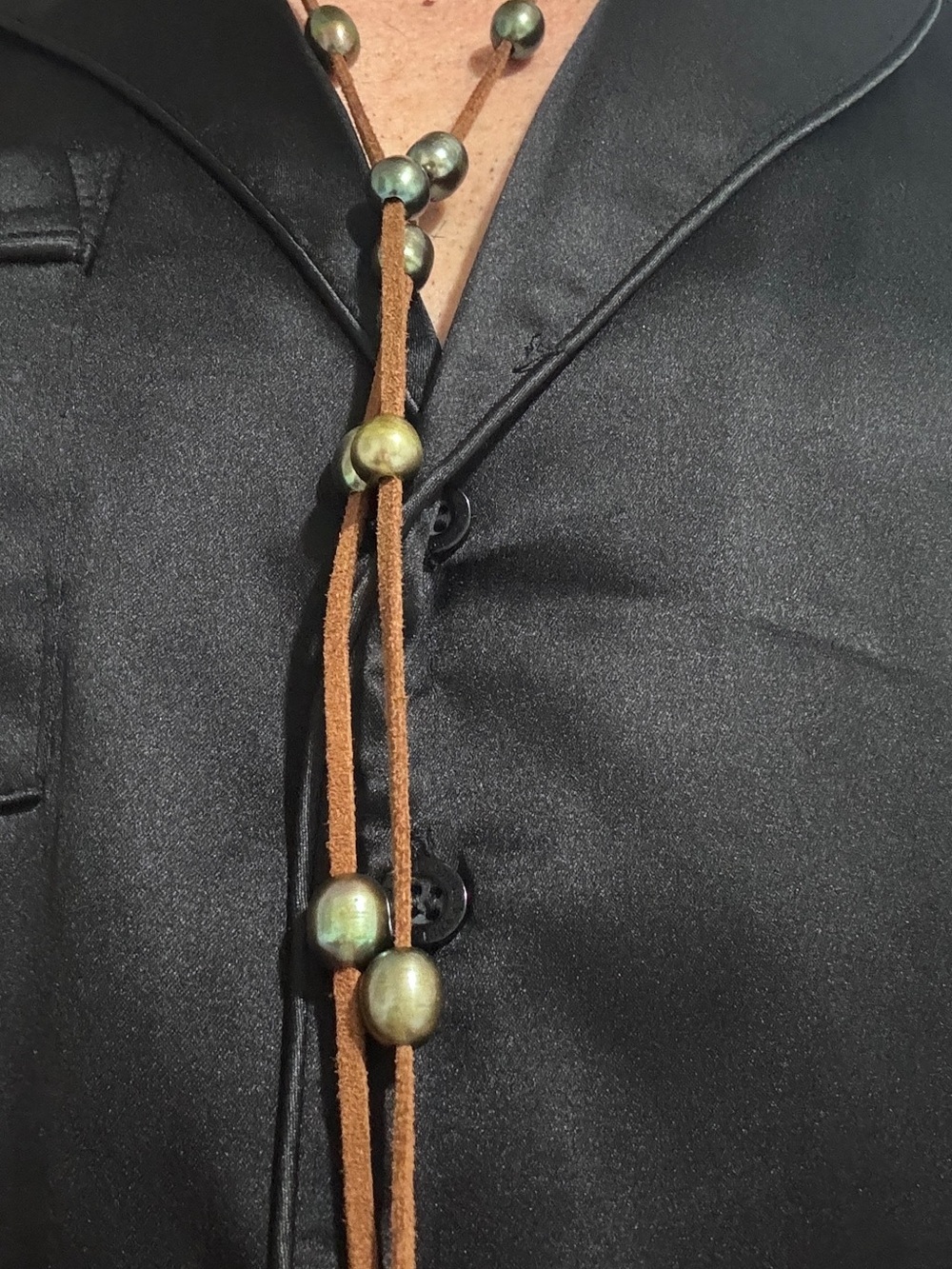 Genuine Tahitian Pearl Suede Lariat Necklace